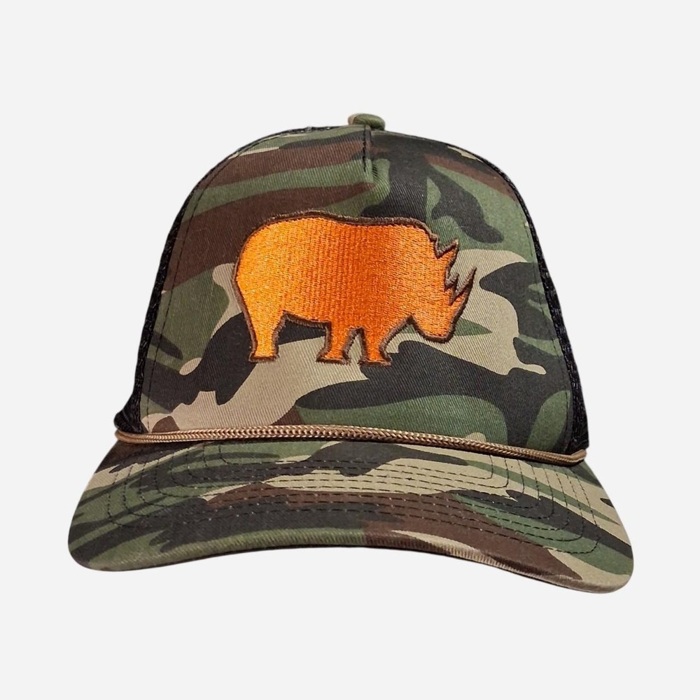 Dri Duck Camo Rhino Trucker Cap with Orange Rhino Graphic